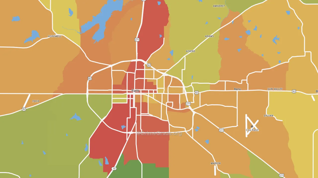 Paris, TX Map of Assault Rates