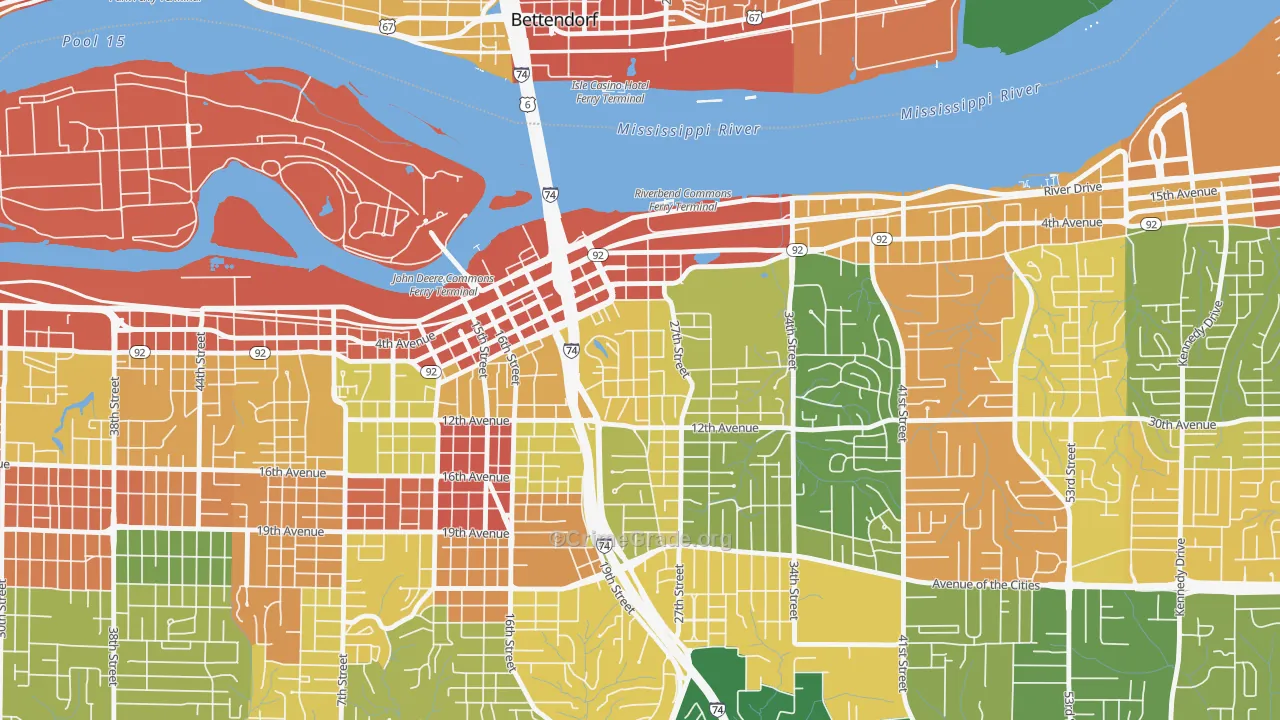 Park Hill, Moline, IL Map of Assault Rates
