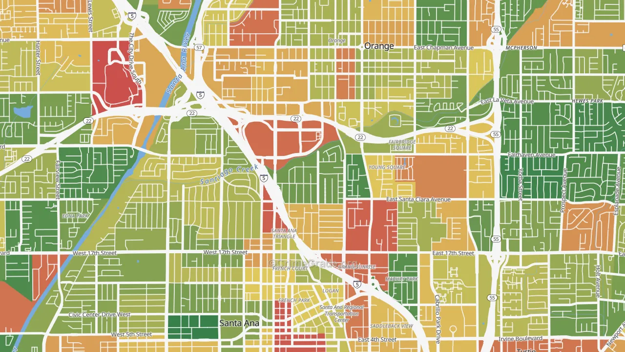 Park Santiago, Santa Ana, CA Map of Assault Rates