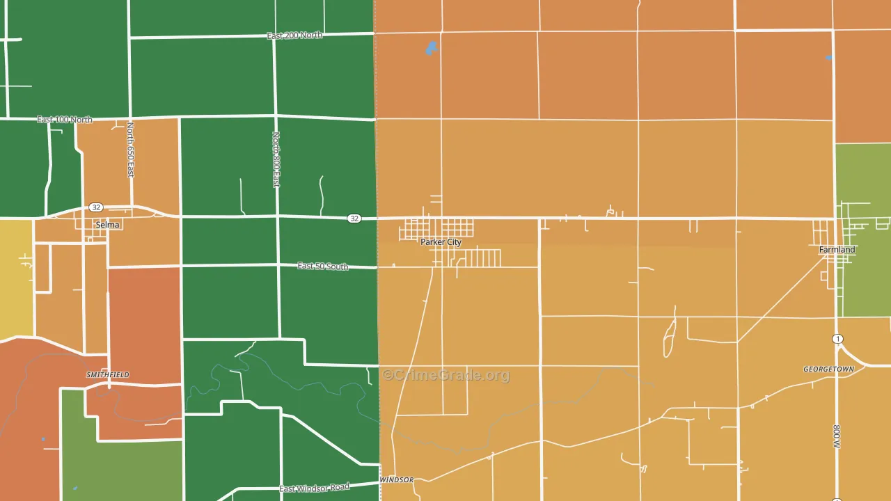 Parker City, IN Map of Assault Rates