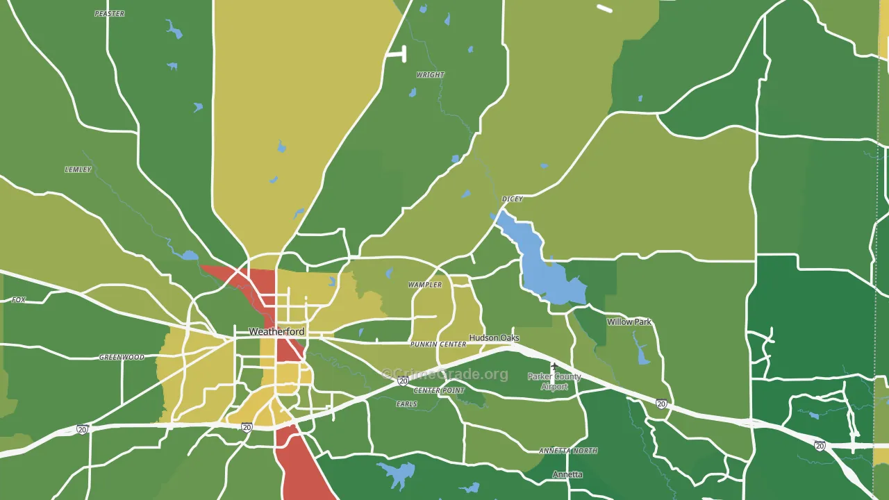 Parker County, TX Map of Assault Rates