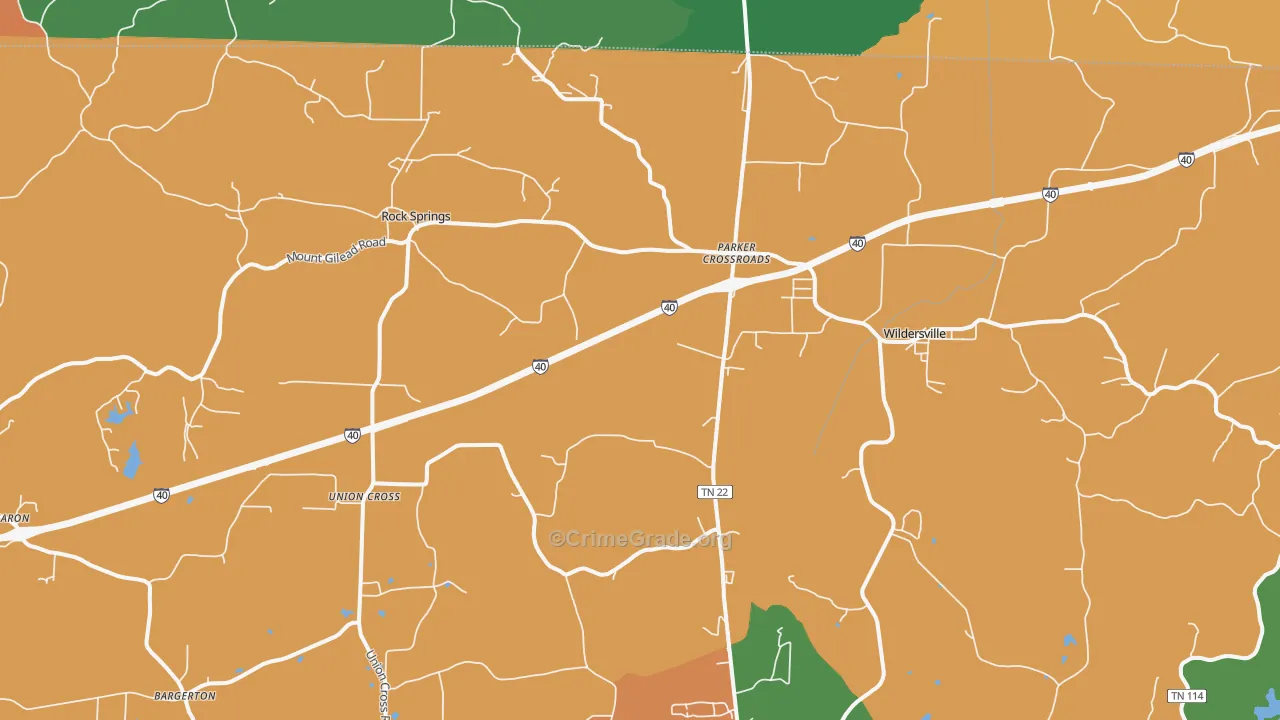 Parkers Crossroads, TN Map of Assault Rates