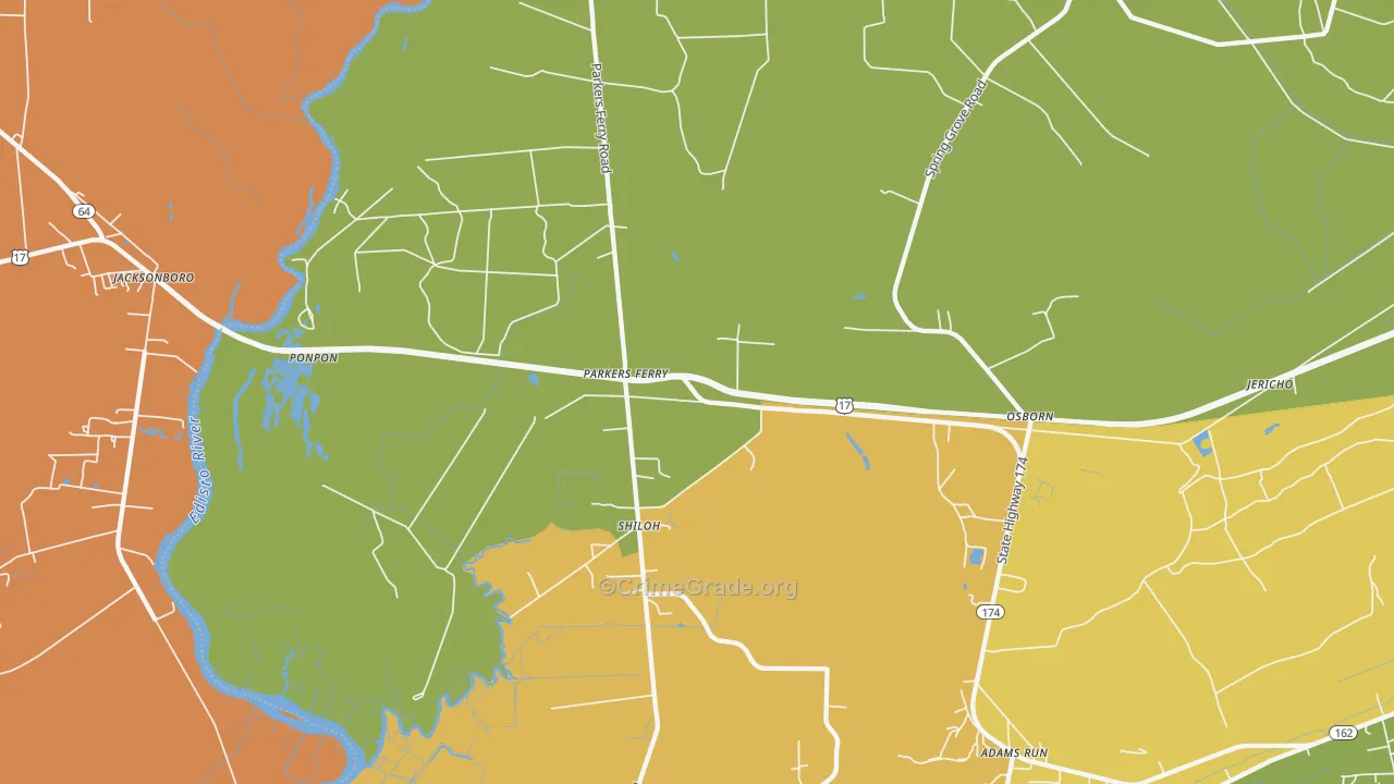 Parkers Ferry, SC Map of Assault Rates