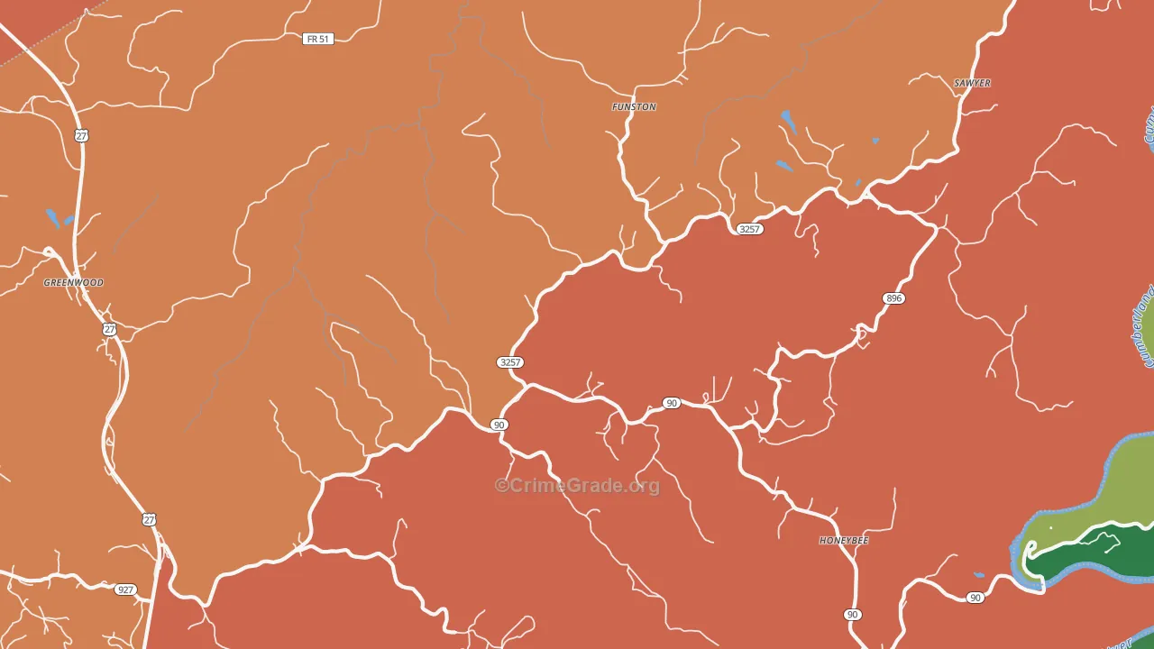 Parkers Lake, KY Map of Assault Rates
