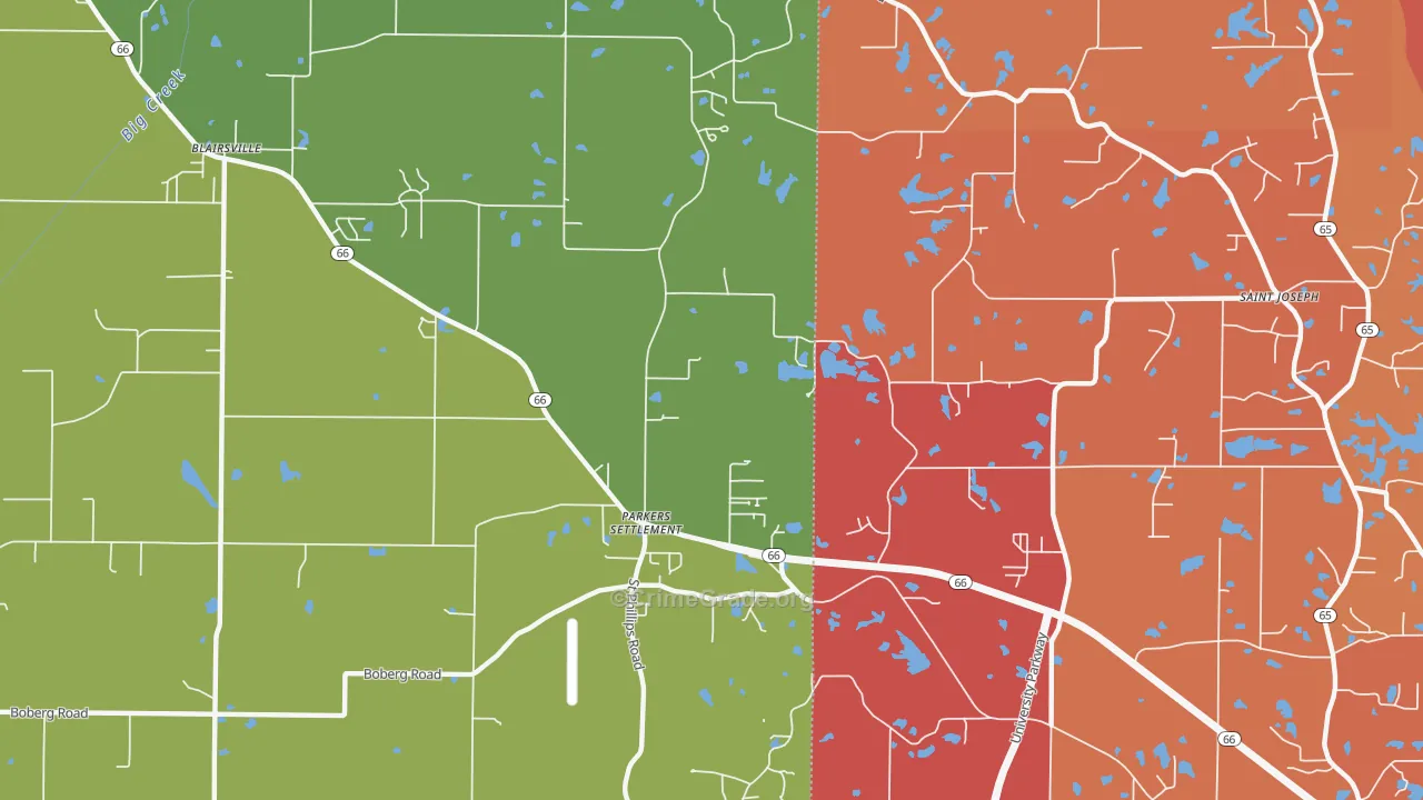 Parkers Settlement, IN Map of Assault Rates