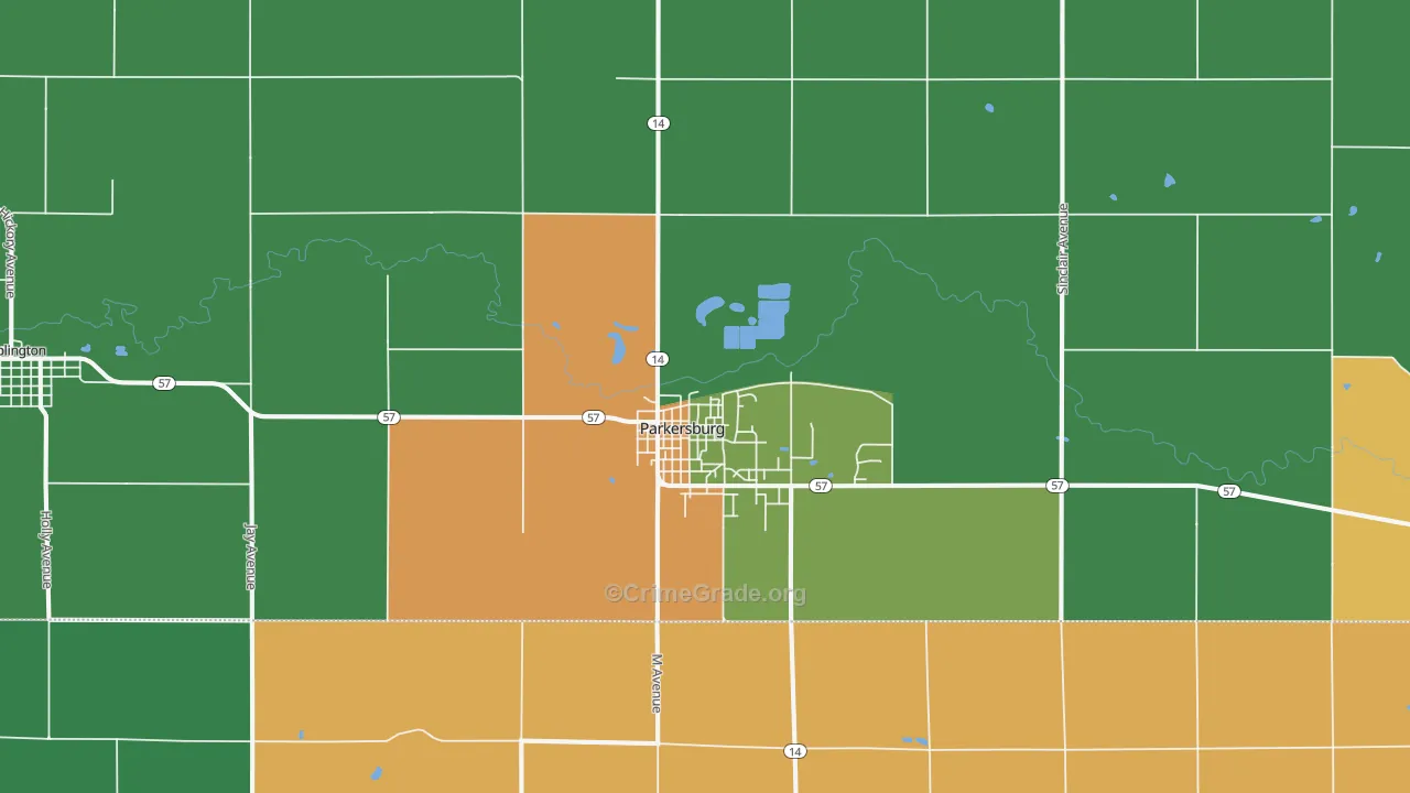 Parkersburg, IA Map of Assault Rates