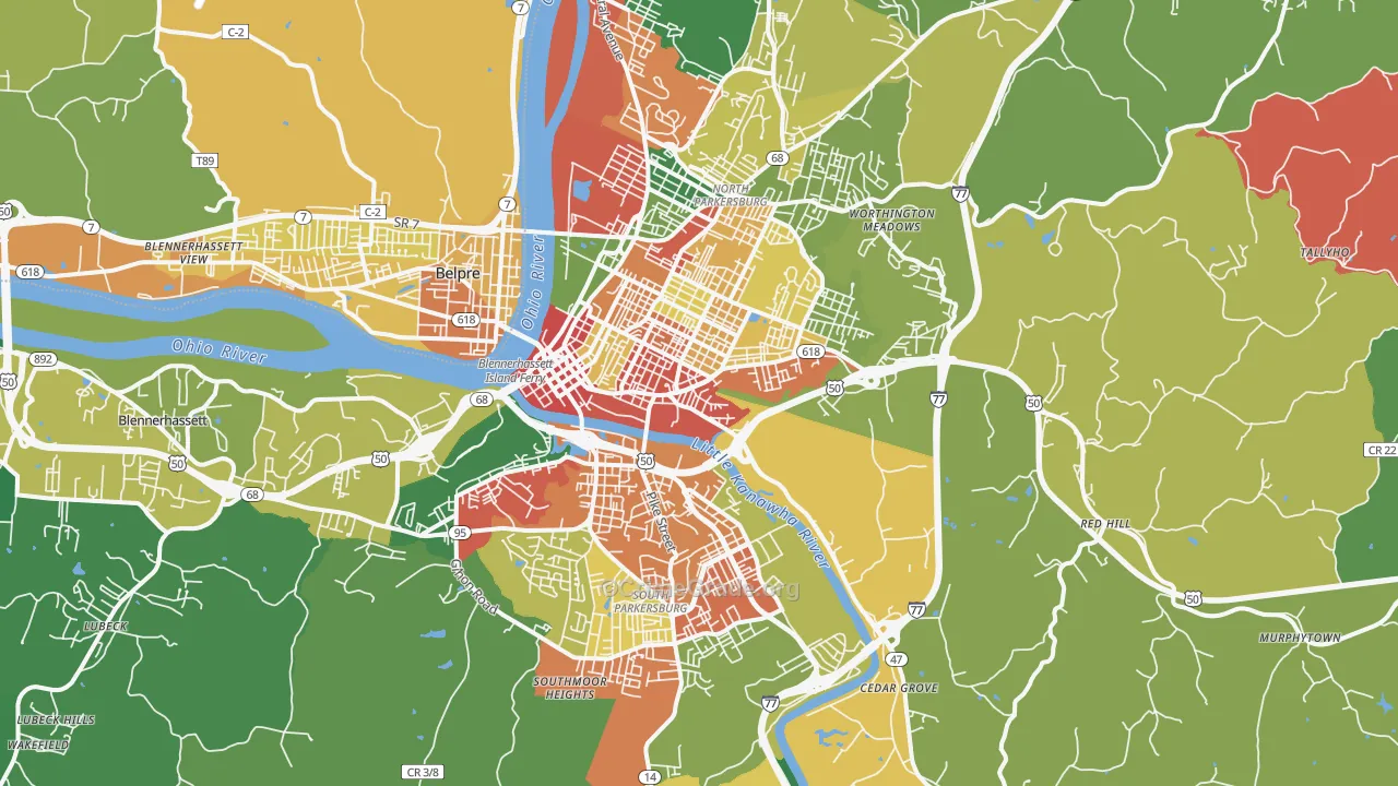Parkersburg, WV Map of Assault Rates