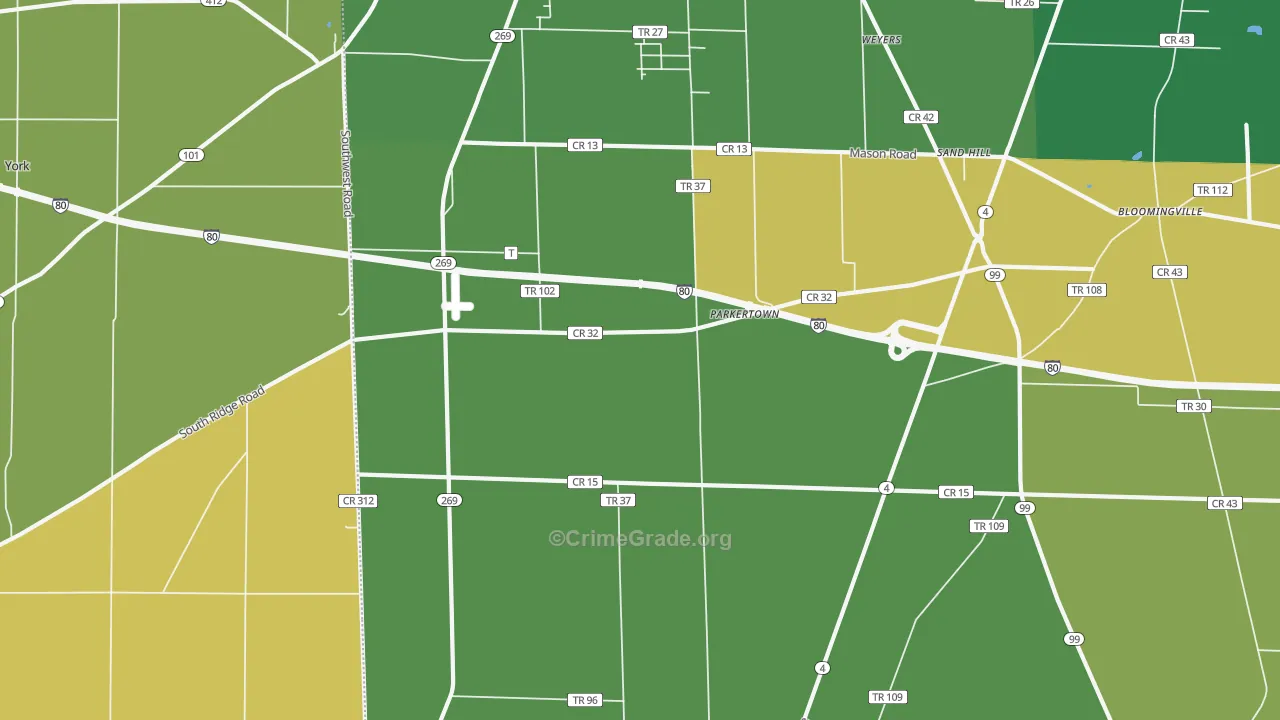 Parkertown, OH Map of Assault Rates