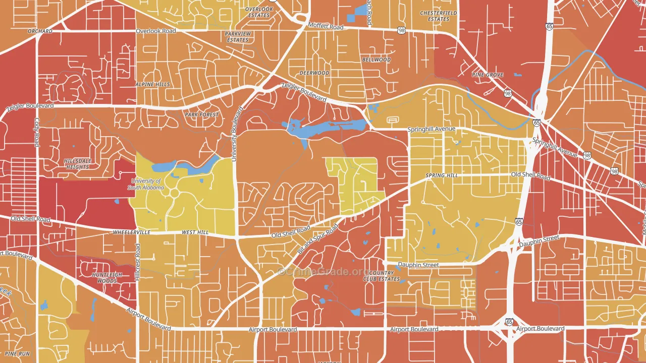 Parkhill, Mobile, AL Map of Assault Rates