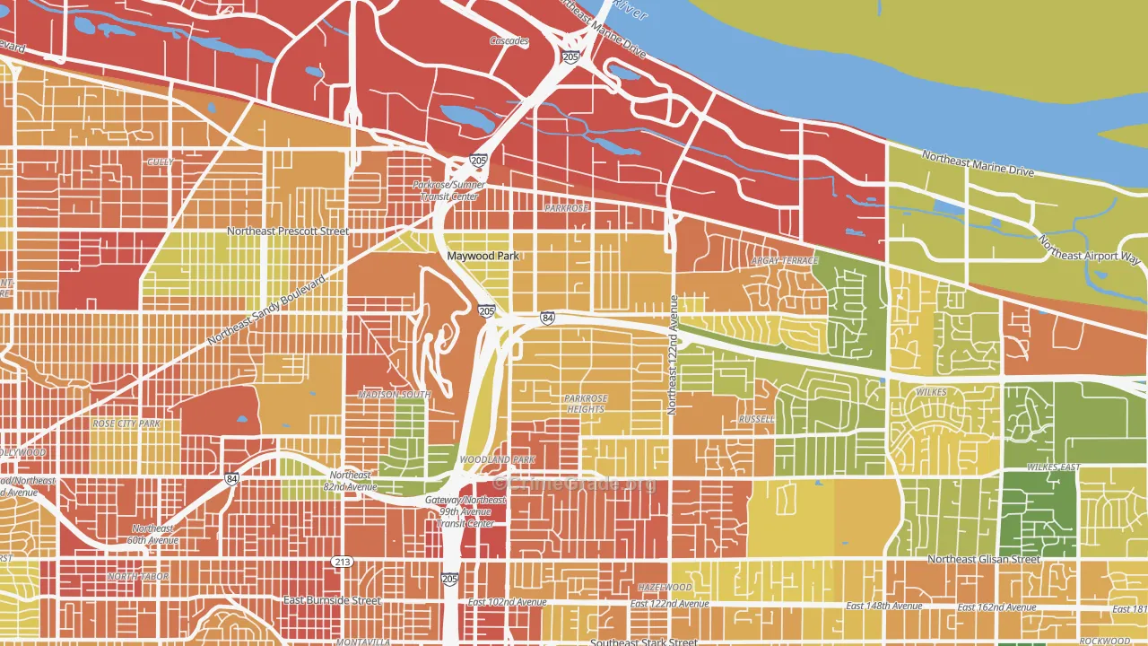 Parkrose, Portland, OR Map of Assault Rates
