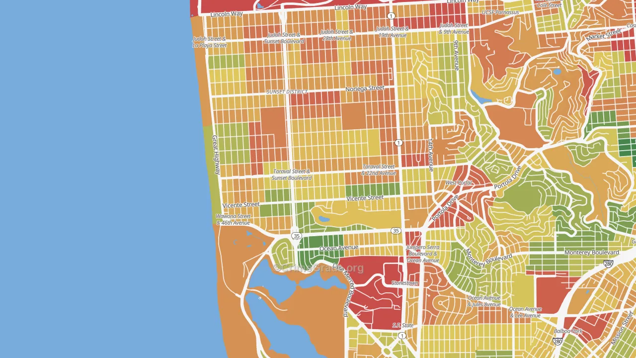 Parkside, San Francisco, CA Map of Assault Rates