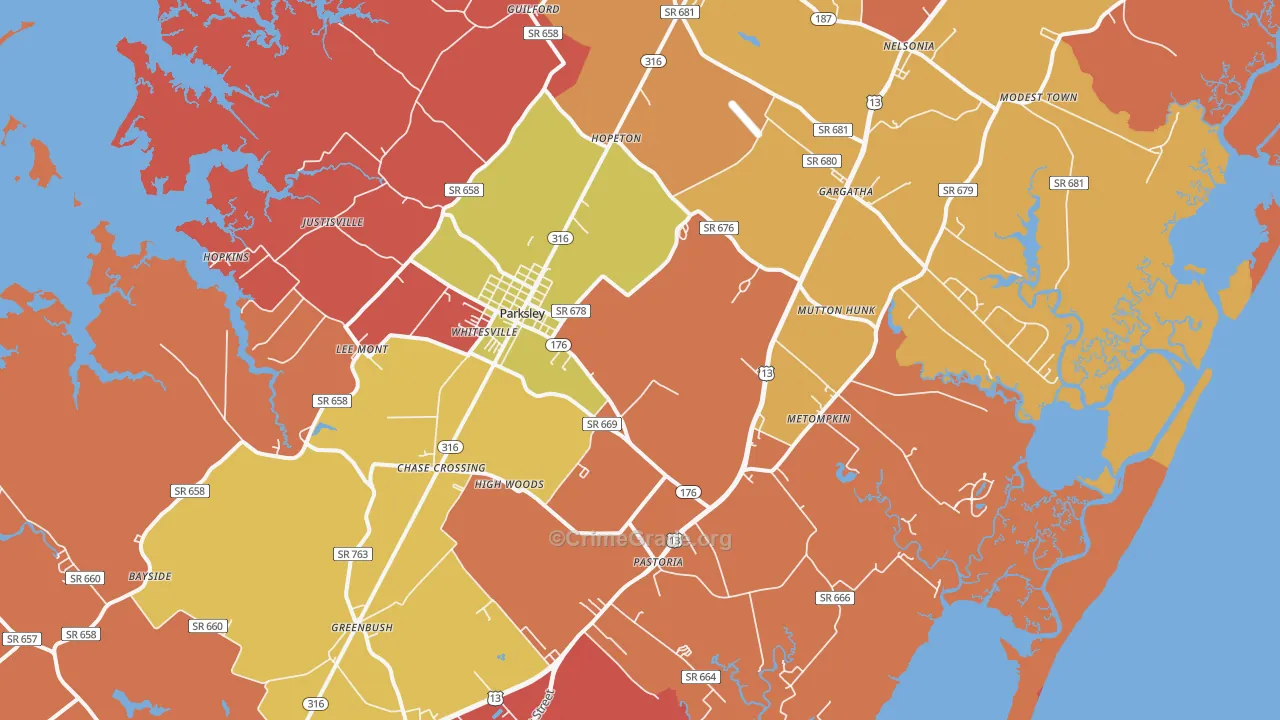 Parksley, VA Map of Assault Rates