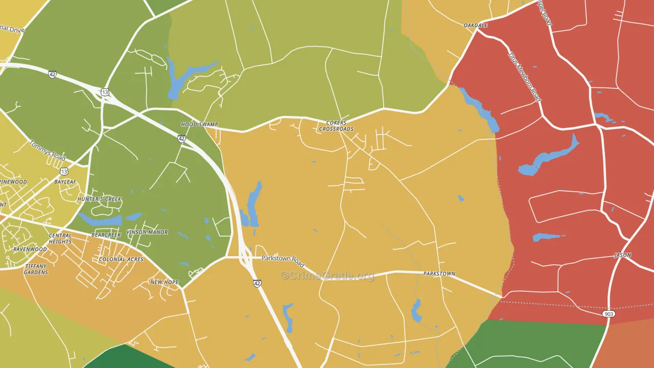 Parkstown, NC Map of Assault Rates