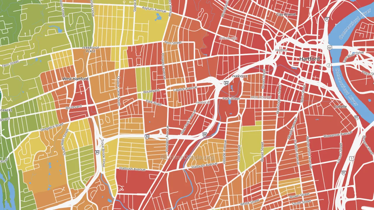 Parkville, Hartford, CT Map of Assault Rates
