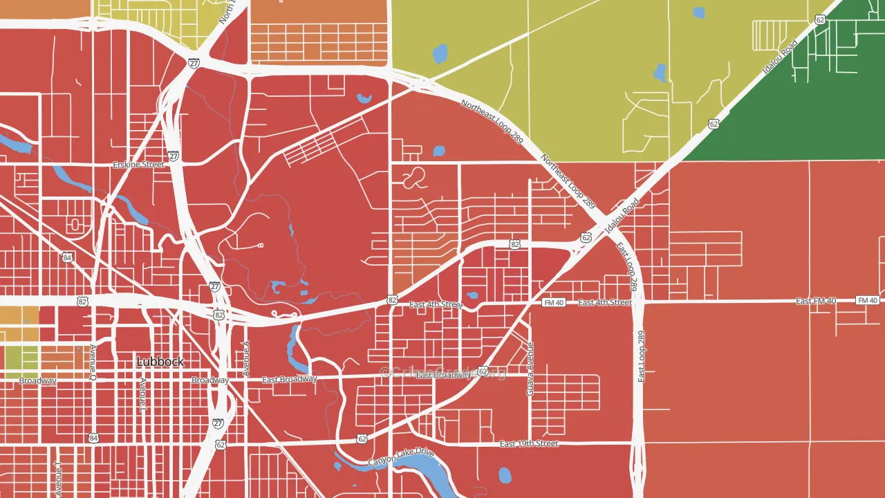 Parkway and Cherry Point, Lubbock, TX Map of Assault Rates