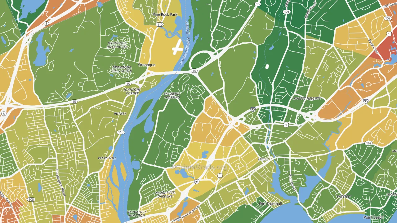 Parkway-Wheelers Farm Road, Milford, CT Map of Assault Rates