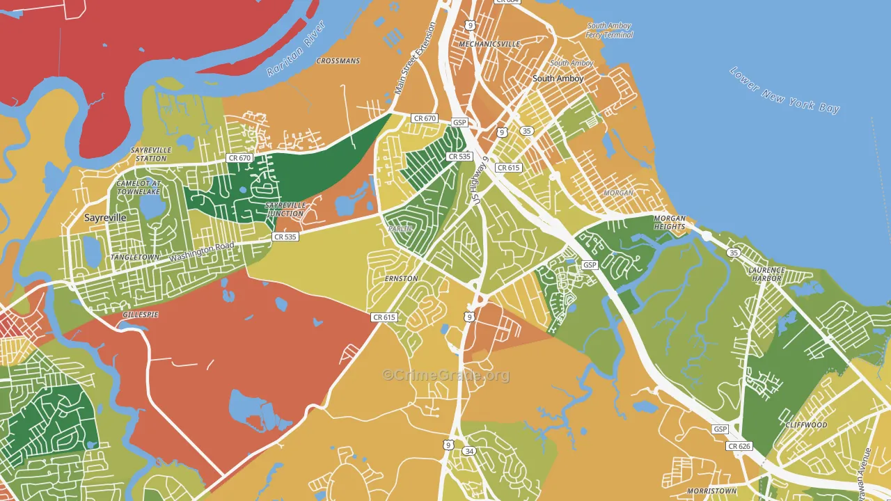 Parlin, NJ Map of Assault Rates