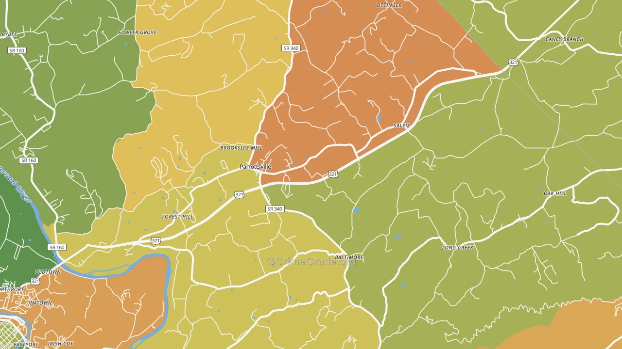 Parrottsville, TN Map of Assault Rates