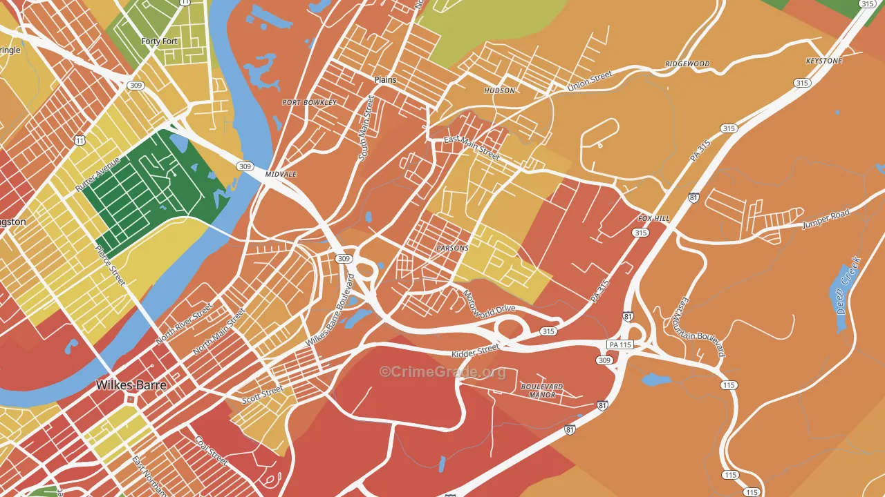 Parsons, Wilkes-Barre, PA Map of Assault Rates