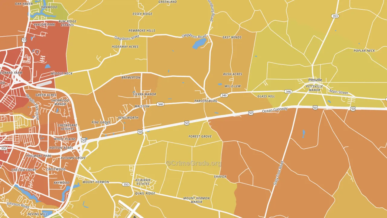 Parsonsburg, MD Map of Assault Rates