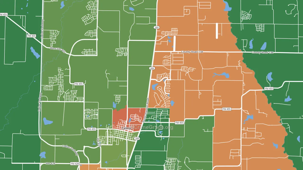 Parvin, TX Map of Assault Rates