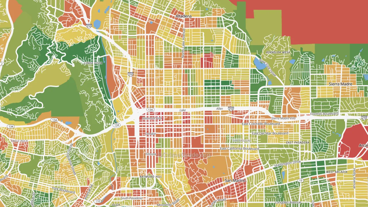 Pasadena, CA Map of Assault Rates