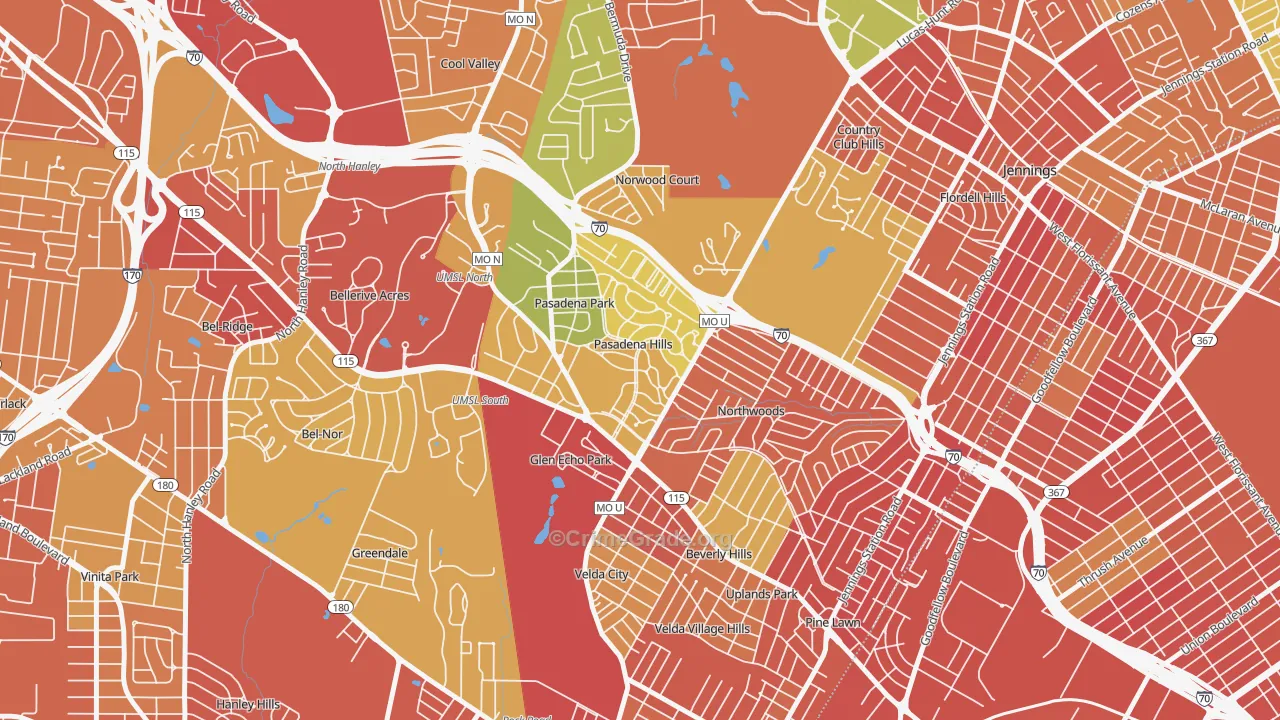 Pasadena Hills, MO Map of Assault Rates