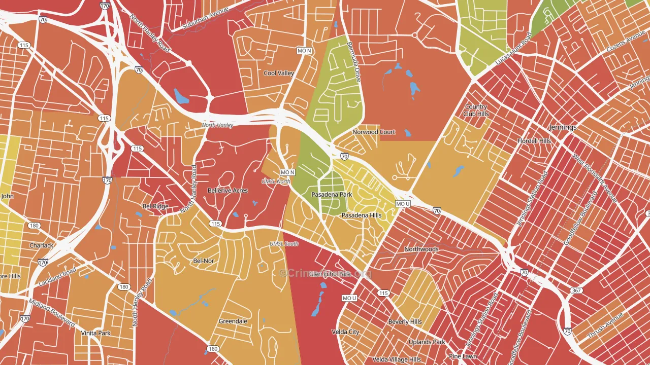 Pasadena Park, MO Map of Assault Rates