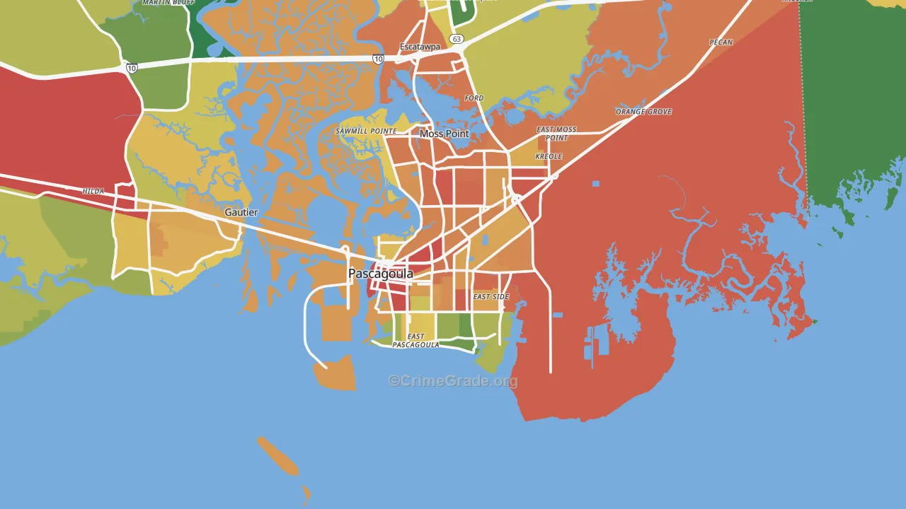 Pascagoula, MS Map of Assault Rates