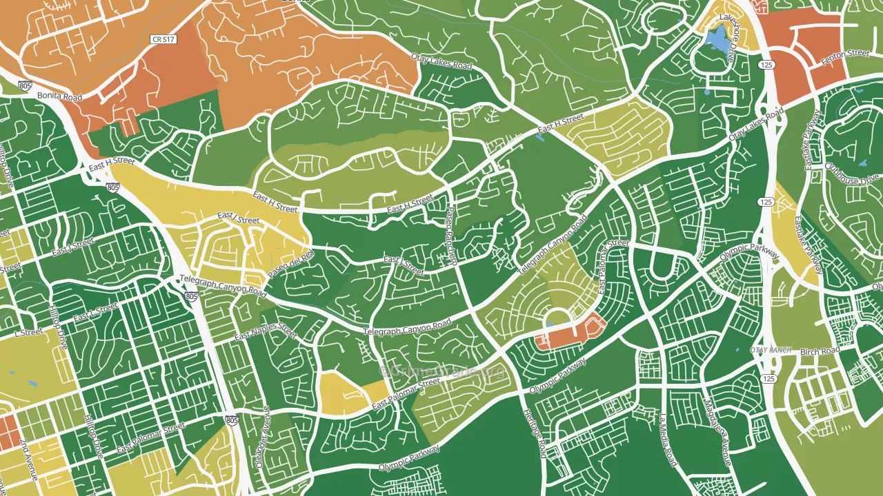 Paseo Ranchoero, Chula Vista, CA Map of Assault Rates