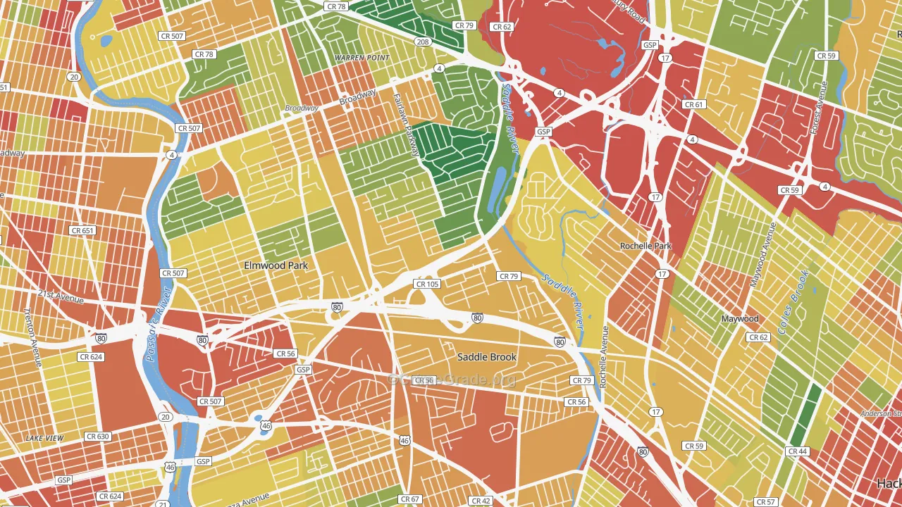 Passaic Junction, Saddle Brook, NJ Map of Assault Rates