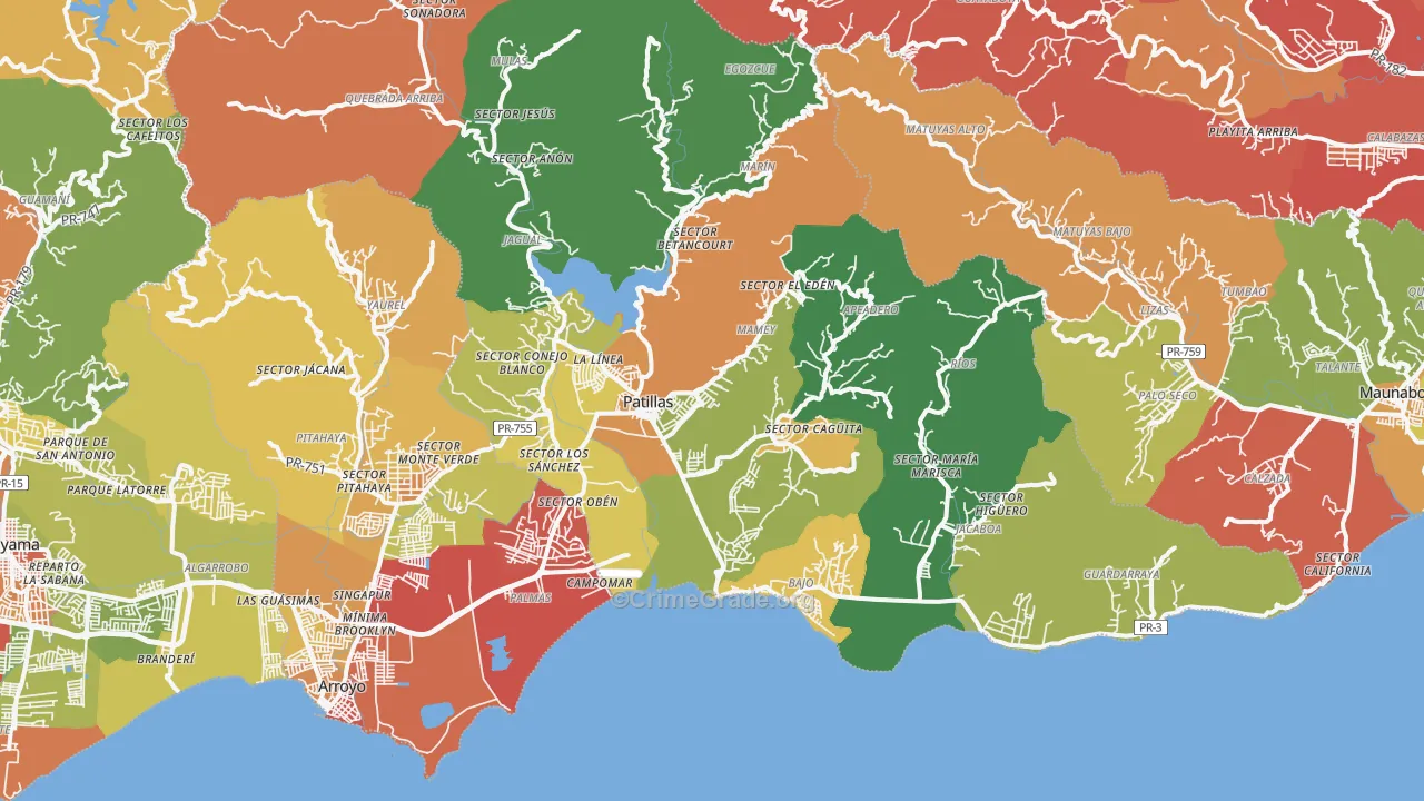 Patillas Municipio, PR Map of Assault Rates