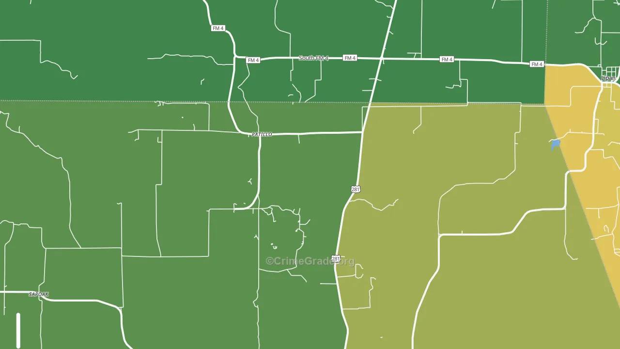 Patillo, TX Map of Assault Rates