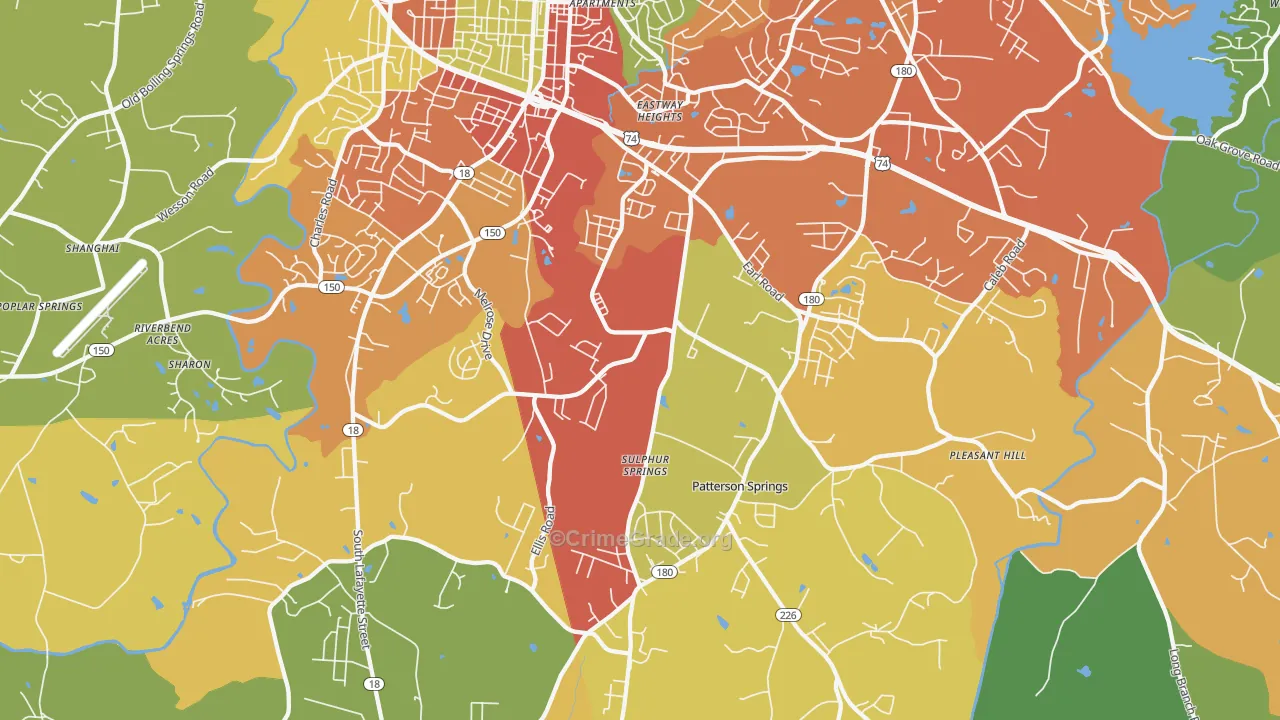 Patterson Springs, NC Map of Assault Rates