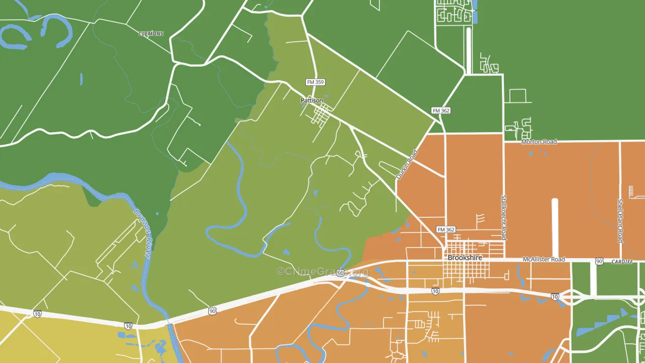Pattison, TX Map of Assault Rates