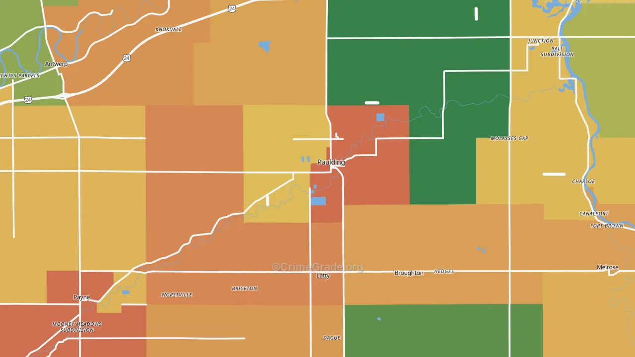 Paulding County, OH Map of Assault Rates