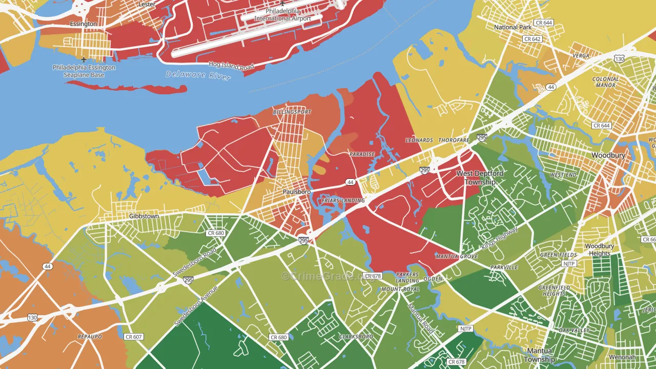 Paulsboro, NJ Map of Assault Rates