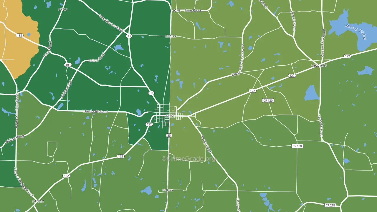 Pavo, GA Map of Assault Rates