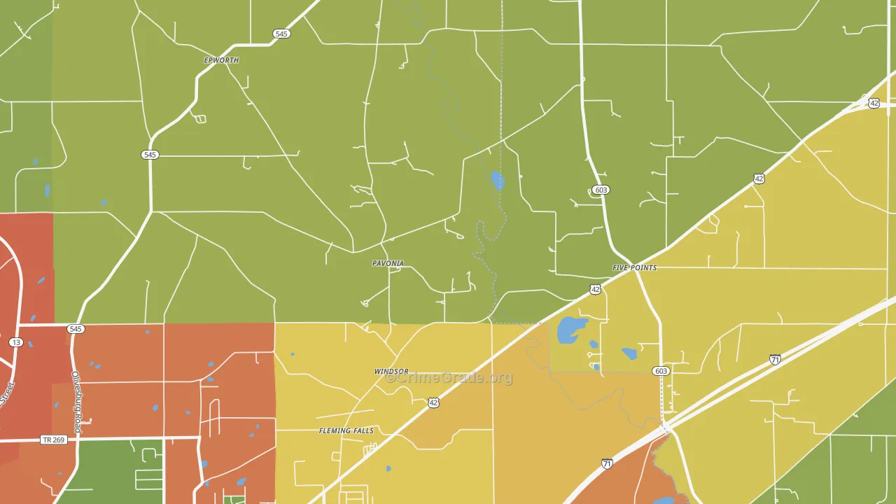 Pavonia, OH Map of Assault Rates