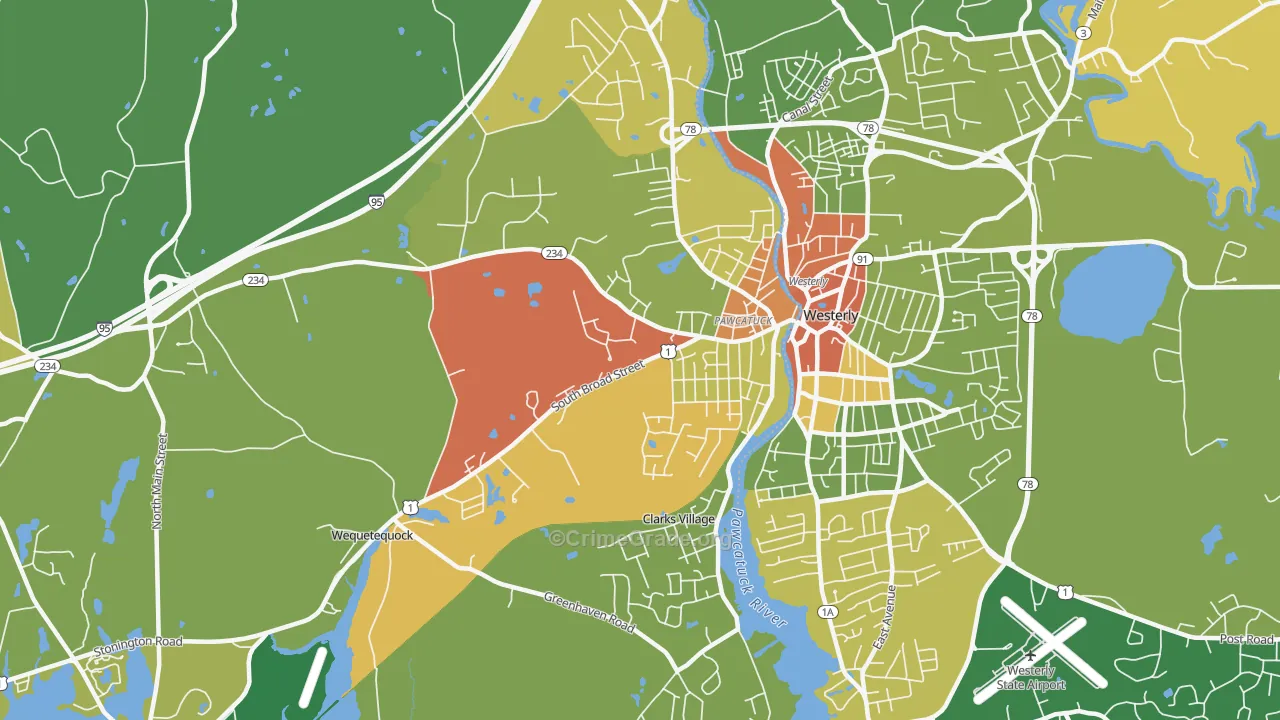 Pawcatuck, CT Map of Assault Rates