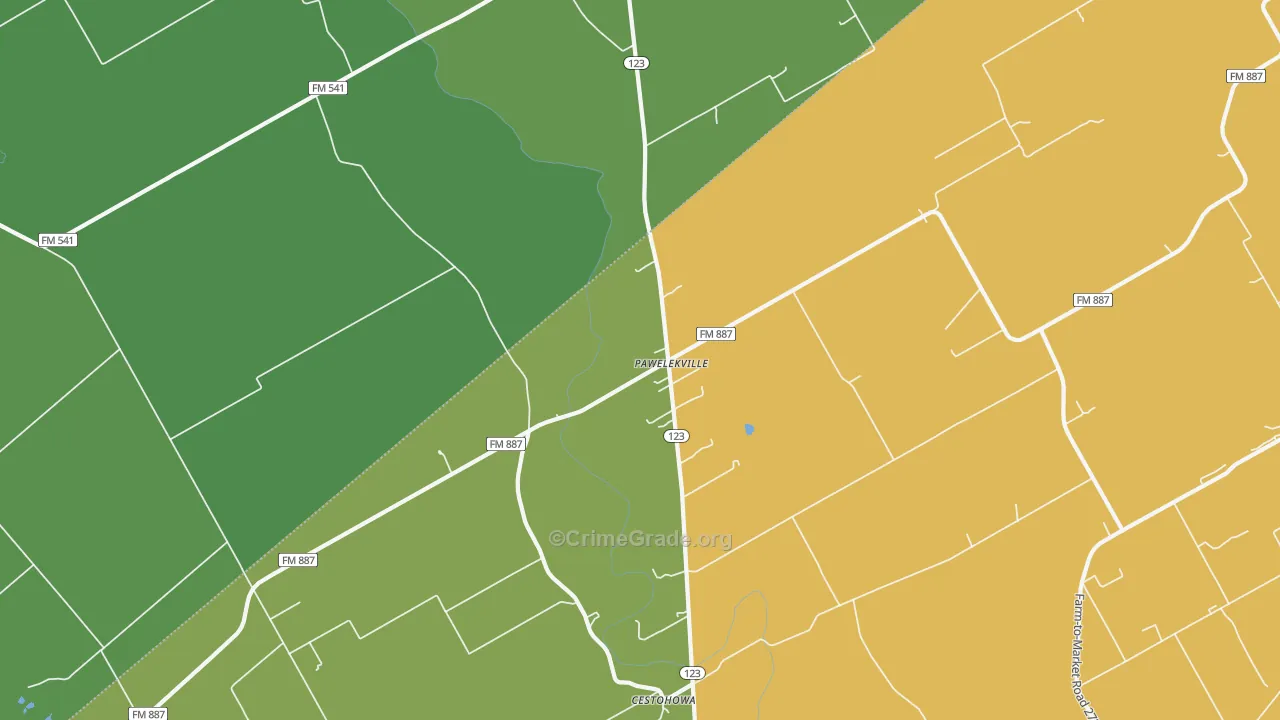 Pawelekville, TX Map of Assault Rates