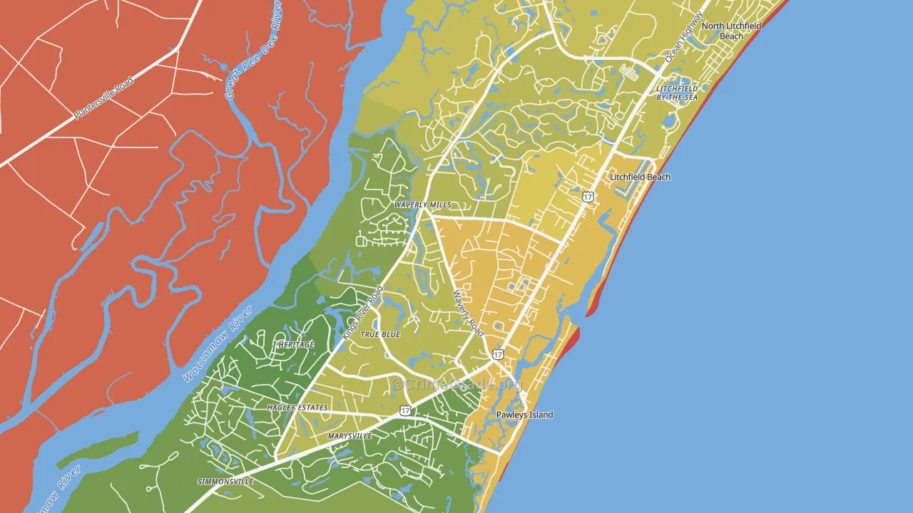 Pawleys Island, SC Map of Assault Rates