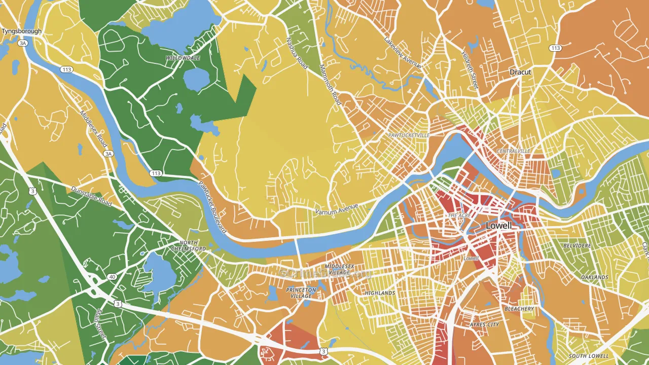 Pawtucketville, Lowell, MA Map of Assault Rates