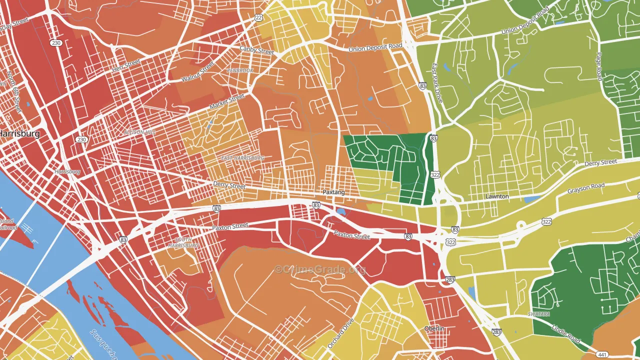 Paxtang, PA Map of Assault Rates