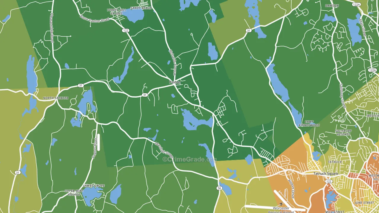 Paxton, MA Map of Assault Rates