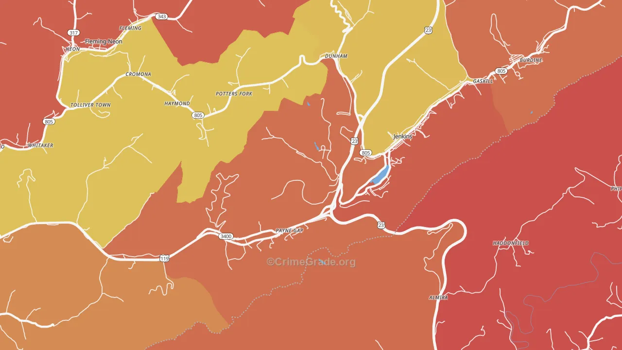 Payne Gap, KY Map of Assault Rates
