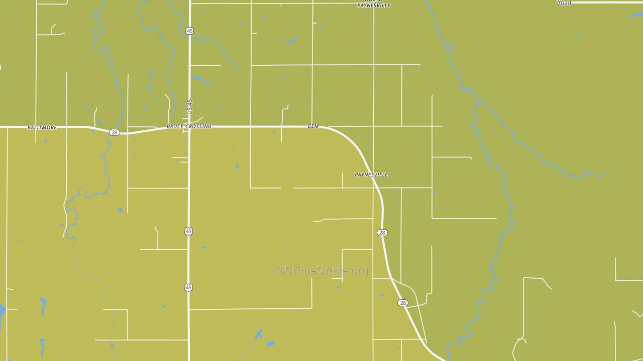 Paynesville, MI Map of Assault Rates