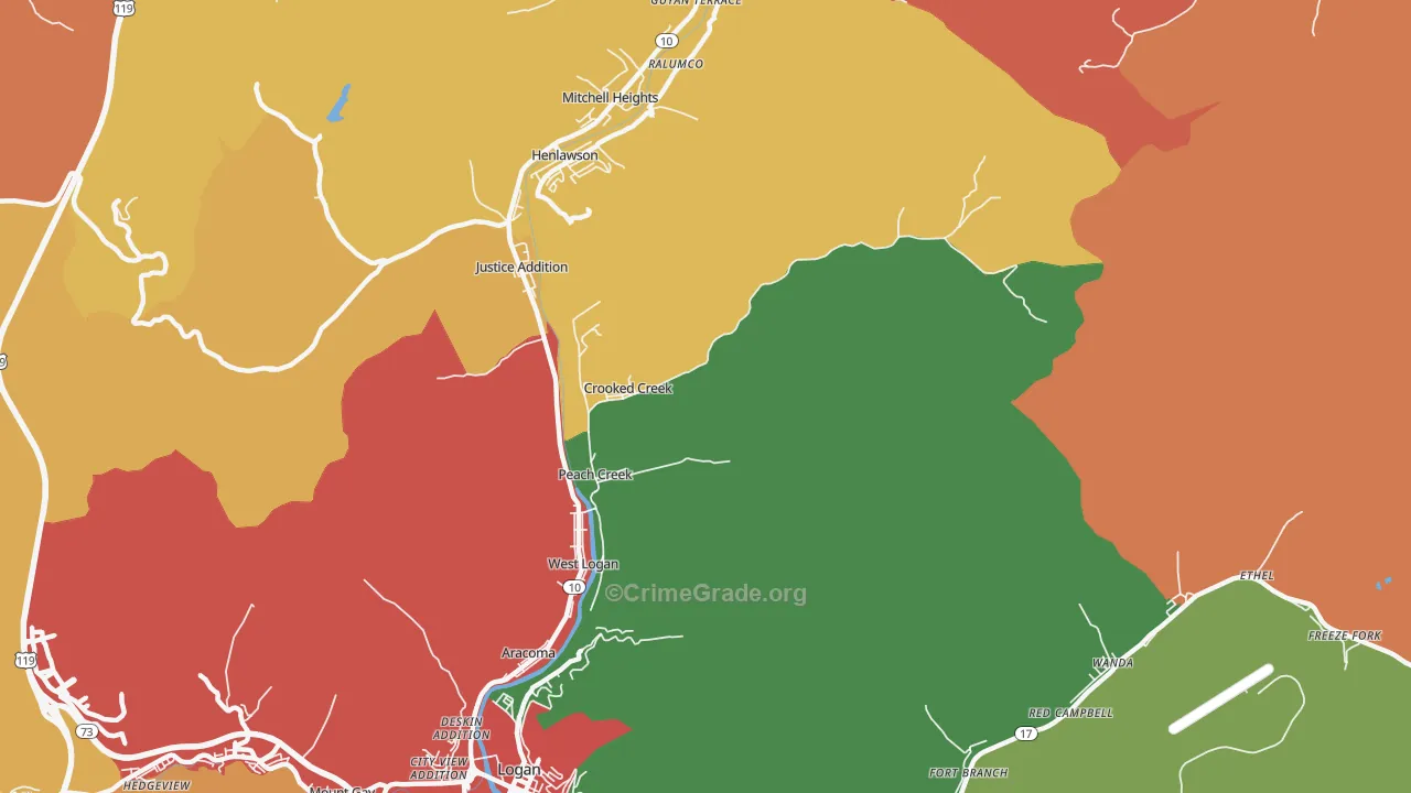 Peach Creek, WV Map of Assault Rates