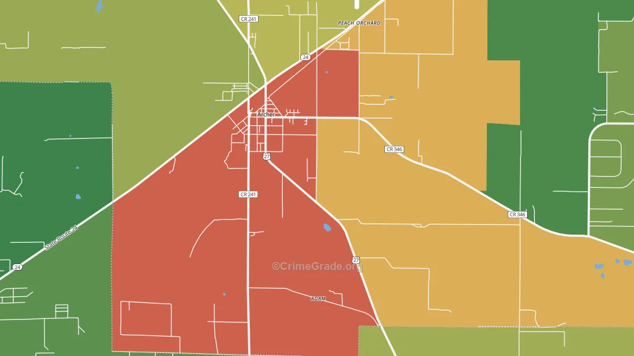 Peach Orchard, FL Map of Assault Rates