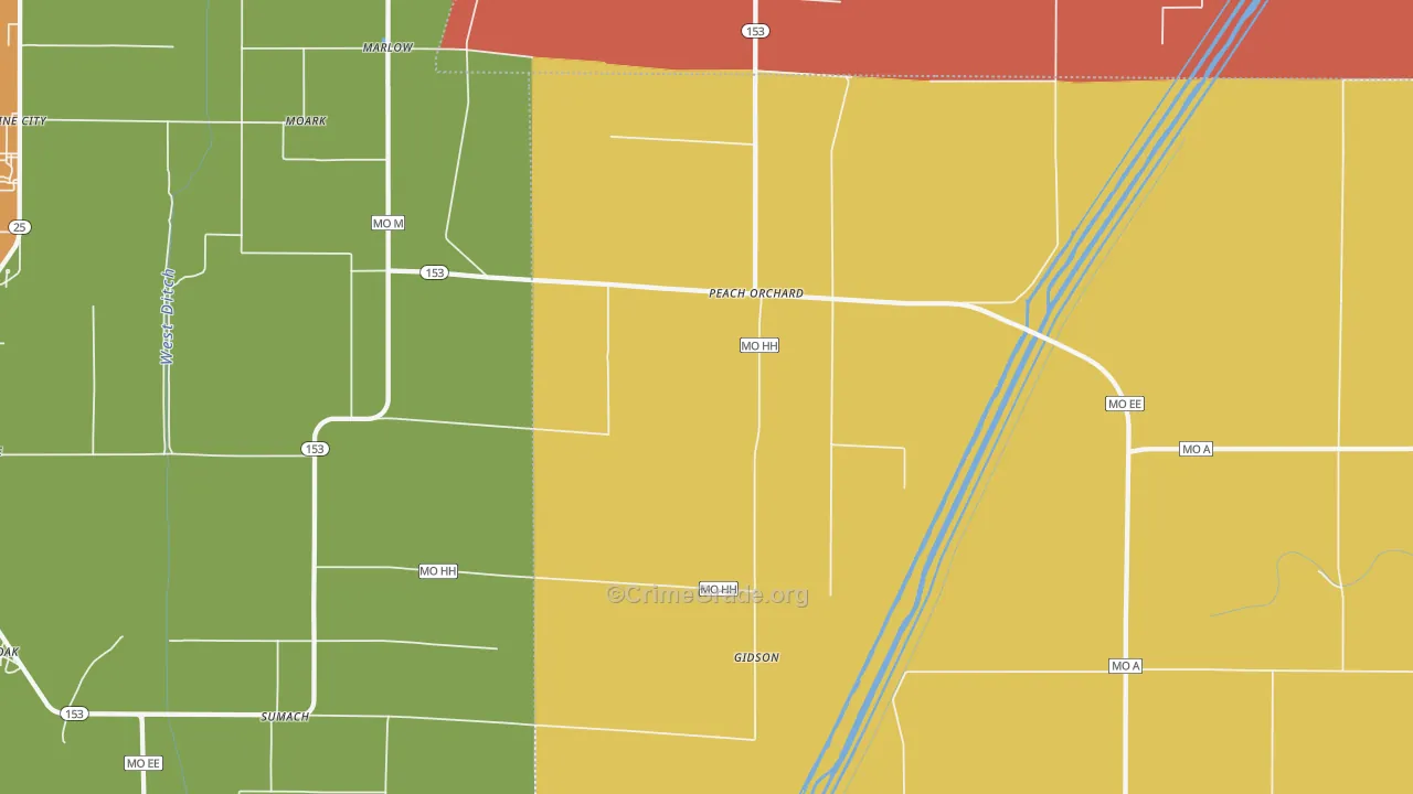 Peach Orchard, MO Map of Assault Rates